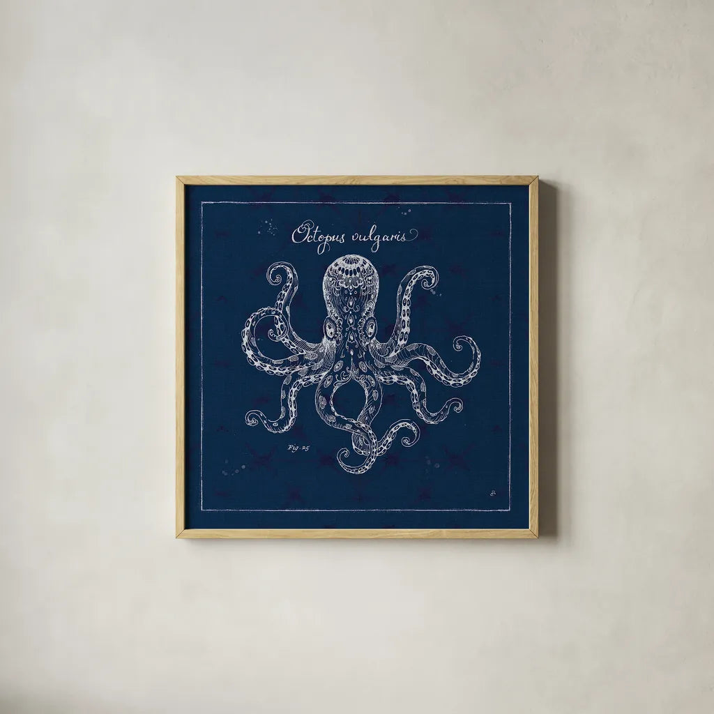 Underwater Life XI by Daphne Brissonnet. Shown in a natural wood glass frame for a timeless modern aesthetic. Available as an archival giclee rolled canvas, fine art paper, or poster print. SKU 33467a.