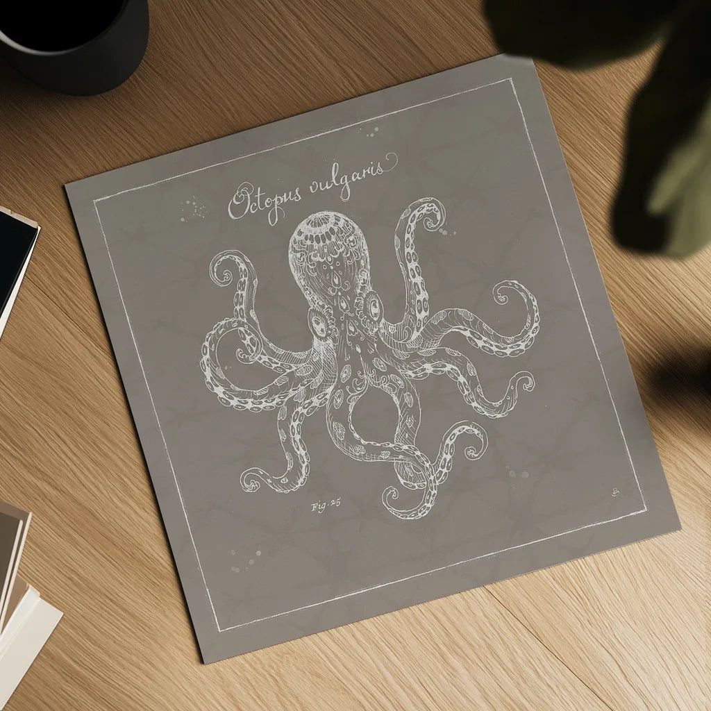 Underwater Life XI Greige by Daphne Brissonnet. Shown as a detailed flat fine art print, highlighting archival giclee quality. Available as an archival giclee rolled canvas, fine art paper, or poster print. SKU 33475a.