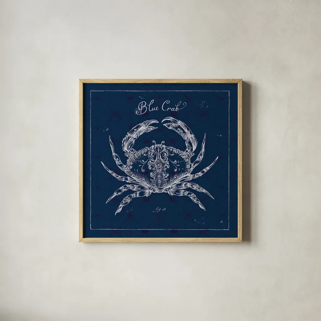 Underwater Life XII by Daphne Brissonnet. Shown in a natural wood glass frame for a timeless modern aesthetic. Available as an archival giclee rolled canvas, fine art paper, or poster print. SKU 33468a.