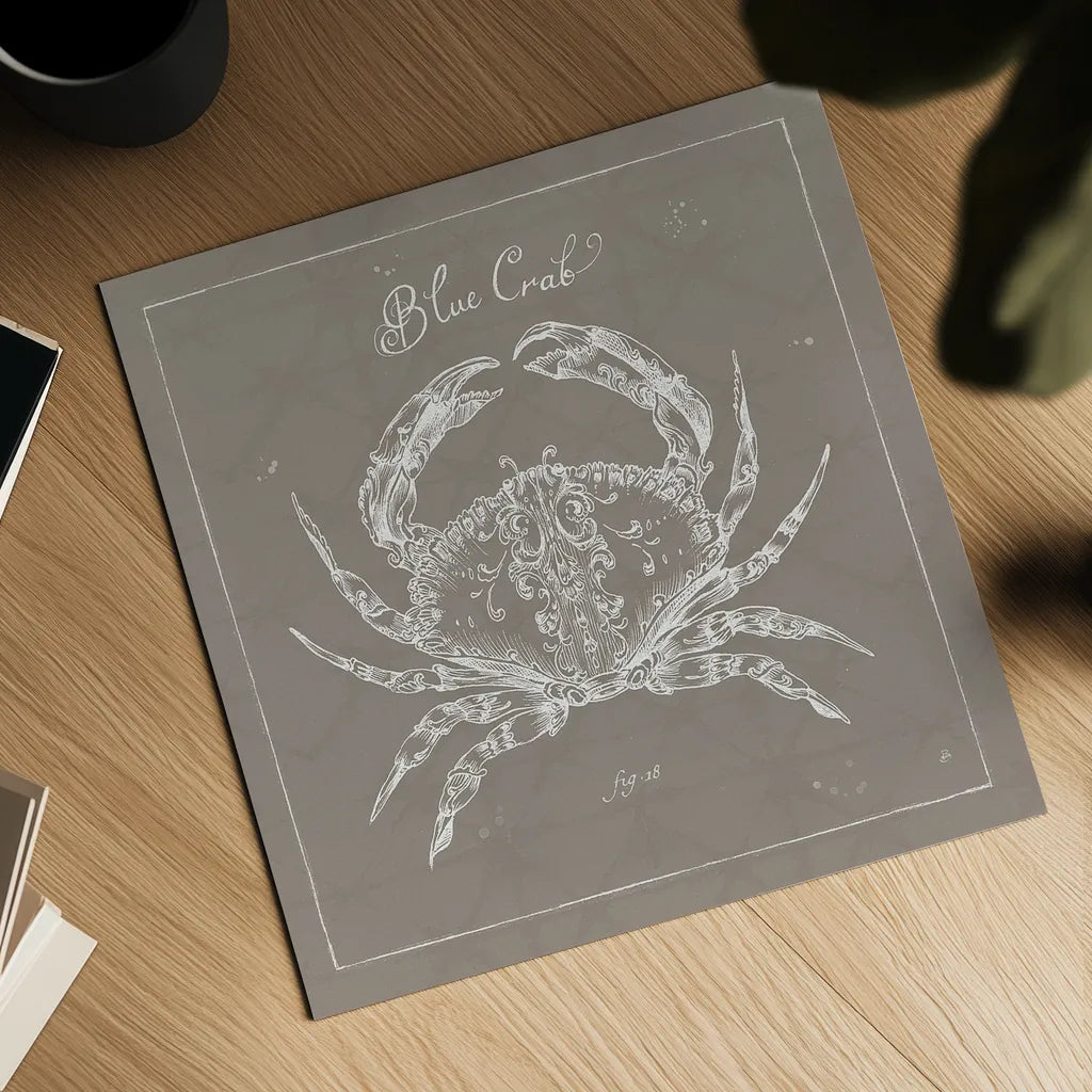 Underwater Life XII Greige by Daphne Brissonnet. Shown as a detailed flat fine art print, highlighting archival giclee quality. Available as an archival giclee rolled canvas, fine art paper, or poster print. SKU 33476a.