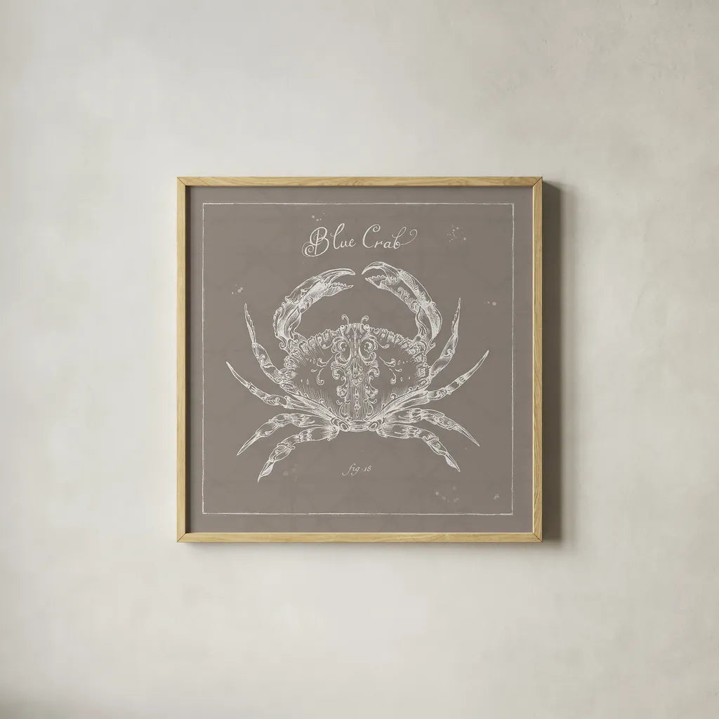 Underwater Life XII Greige by Daphne Brissonnet. Shown in a natural wood glass frame for a timeless modern aesthetic. Available as an archival giclee rolled canvas, fine art paper, or poster print. SKU 33476a.