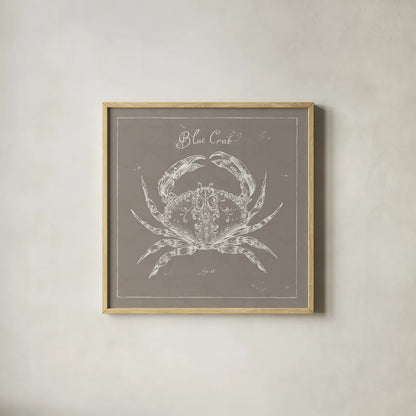 Underwater Life XII Greige by Daphne Brissonnet. Shown in a natural wood glass frame for a timeless modern aesthetic. Available as an archival giclee rolled canvas, fine art paper, or poster print. SKU 33476a.