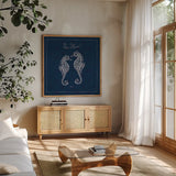 Underwater Life XIII by Daphne Brissonnet. Shown in a natural wood frame in a cozy modern living room. Available as an archival giclee rolled canvas, fine art paper, or poster print. SKU 33469a.