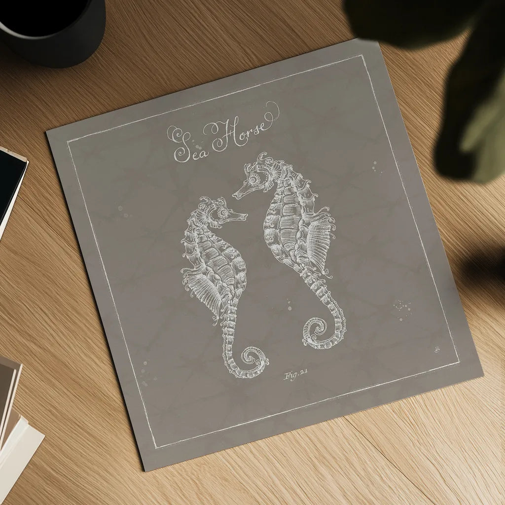 Underwater Life XIII Greige by Daphne Brissonnet. Shown as a detailed flat fine art print, highlighting archival giclee quality. Available as an archival giclee rolled canvas, fine art paper, or poster print. SKU 33477a.