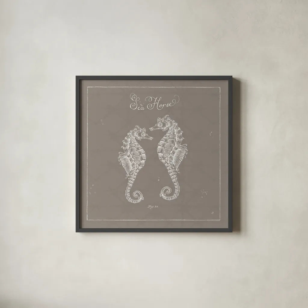 Underwater Life XIII Greige by Daphne Brissonnet. Shown in a sleek black glass frame for a contemporary gallery look. Available as an archival giclee rolled canvas, fine art paper, or poster print. SKU 33477a.