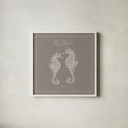 Underwater Life XIII Greige by Daphne Brissonnet. Shown in a crisp white glass frame for a clean and minimalist style. Available as an archival giclee rolled canvas, fine art paper, or poster print. SKU 33477a.