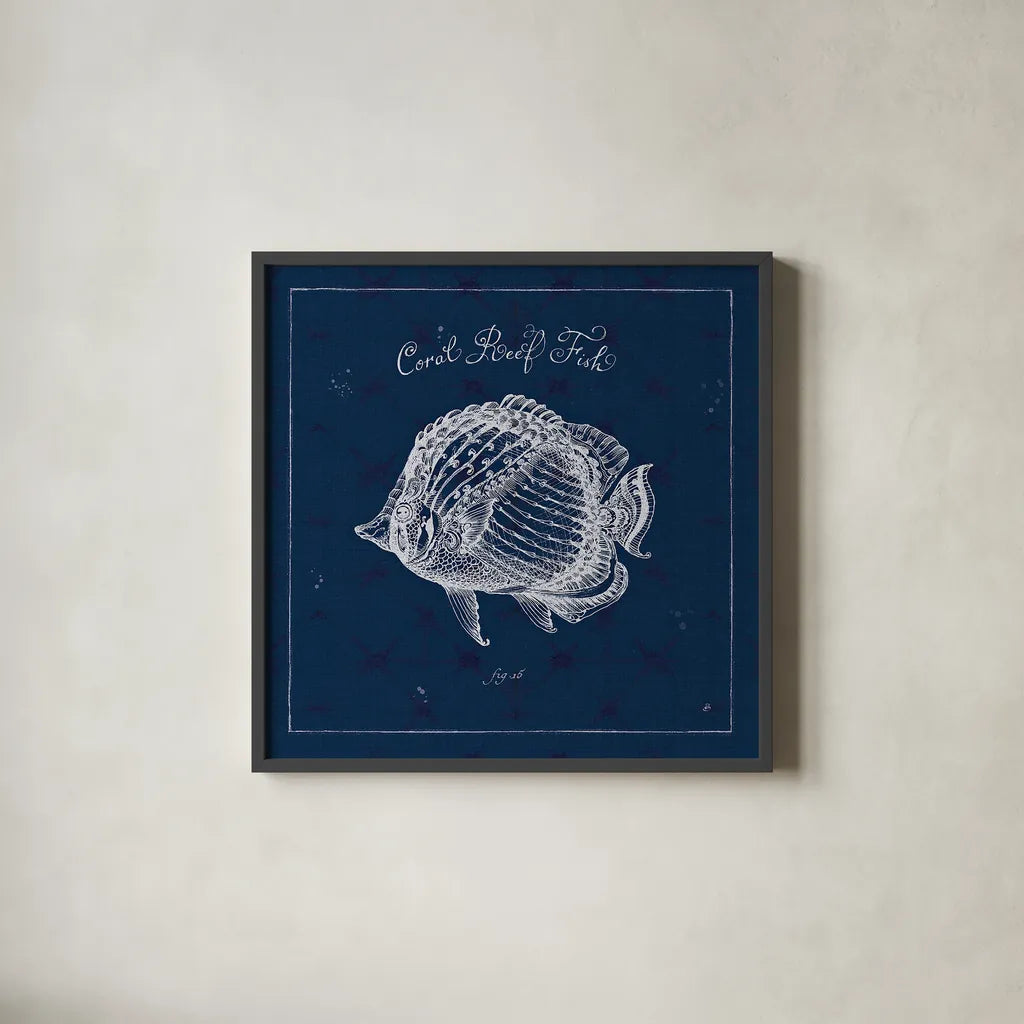 Underwater Life XIV by Daphne Brissonnet. Shown in a sleek black glass frame for a contemporary gallery look. Available as an archival giclee rolled canvas, fine art paper, or poster print. SKU 33470a.