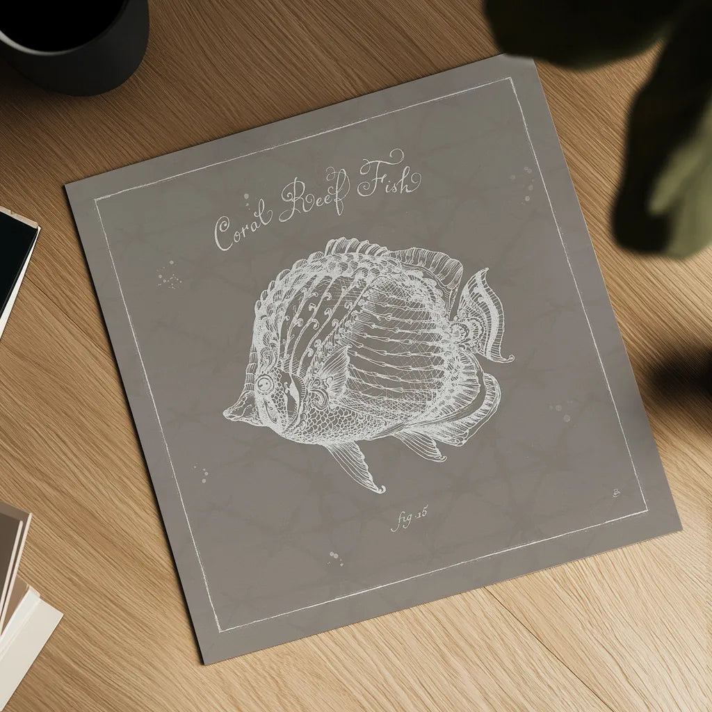 Underwater Life XIV Greige by Daphne Brissonnet. Shown as a detailed flat fine art print, highlighting archival giclee quality. Available as an archival giclee rolled canvas, fine art paper, or poster print. SKU 33478a.