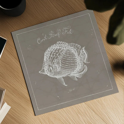 Underwater Life XIV Greige by Daphne Brissonnet. Shown as a detailed flat fine art print, highlighting archival giclee quality. Available as an archival giclee rolled canvas, fine art paper, or poster print. SKU 33478a.