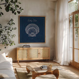 Underwater Life XV by Daphne Brissonnet. Shown in a natural wood frame in a cozy modern living room. Available as an archival giclee rolled canvas, fine art paper, or poster print. SKU 33471a.