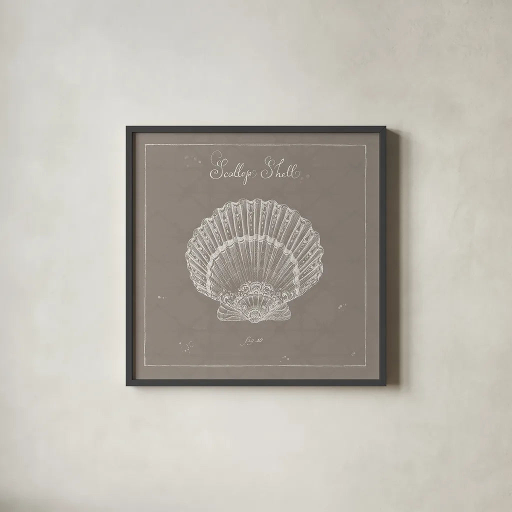 Underwater Life XV Greige by Daphne Brissonnet. Shown in a sleek black glass frame for a contemporary gallery look. Available as an archival giclee rolled canvas, fine art paper, or poster print. SKU 33479a.