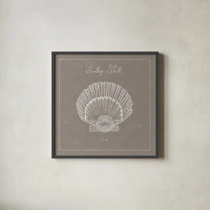 Underwater Life XV Greige by Daphne Brissonnet. Shown in a sleek black glass frame for a contemporary gallery look. Available as an archival giclee rolled canvas, fine art paper, or poster print. SKU 33479a.