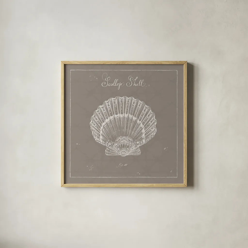 Underwater Life XV Greige by Daphne Brissonnet. Shown in a natural wood glass frame for a timeless modern aesthetic. Available as an archival giclee rolled canvas, fine art paper, or poster print. SKU 33479a.