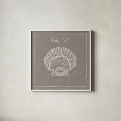 Underwater Life XV Greige by Daphne Brissonnet. Shown in a crisp white glass frame for a clean and minimalist style. Available as an archival giclee rolled canvas, fine art paper, or poster print. SKU 33479a.