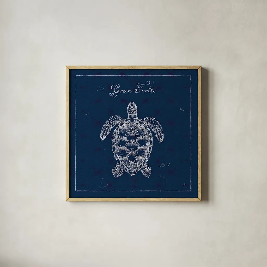 Underwater Life XVI by Daphne Brissonnet. Shown in a natural wood glass frame for a timeless modern aesthetic. Available as an archival giclee rolled canvas, fine art paper, or poster print. SKU 33472a.