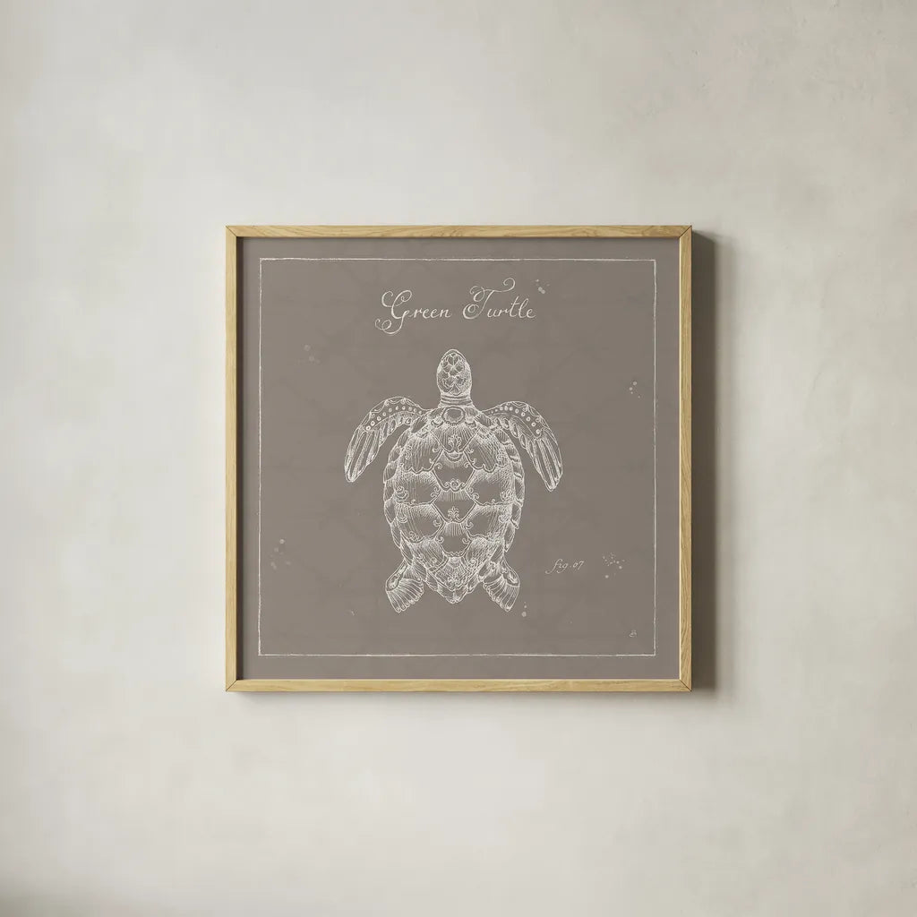 Underwater Life XVI Greige by Daphne Brissonnet. Shown in a natural wood glass frame for a timeless modern aesthetic. Available as an archival giclee rolled canvas, fine art paper, or poster print. SKU 33480a.