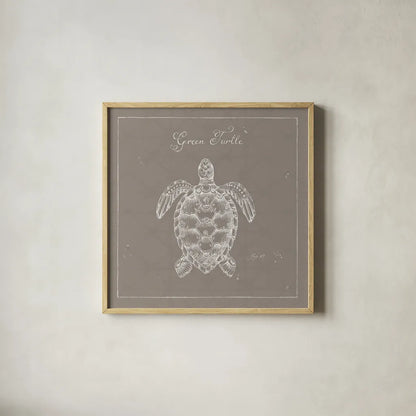 Underwater Life XVI Greige by Daphne Brissonnet. Shown in a natural wood glass frame for a timeless modern aesthetic. Available as an archival giclee rolled canvas, fine art paper, or poster print. SKU 33480a.