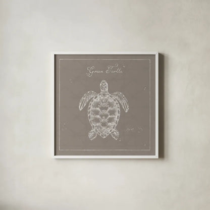 Underwater Life XVI Greige by Daphne Brissonnet. Shown in a crisp white glass frame for a clean and minimalist style. Available as an archival giclee rolled canvas, fine art paper, or poster print. SKU 33480a.