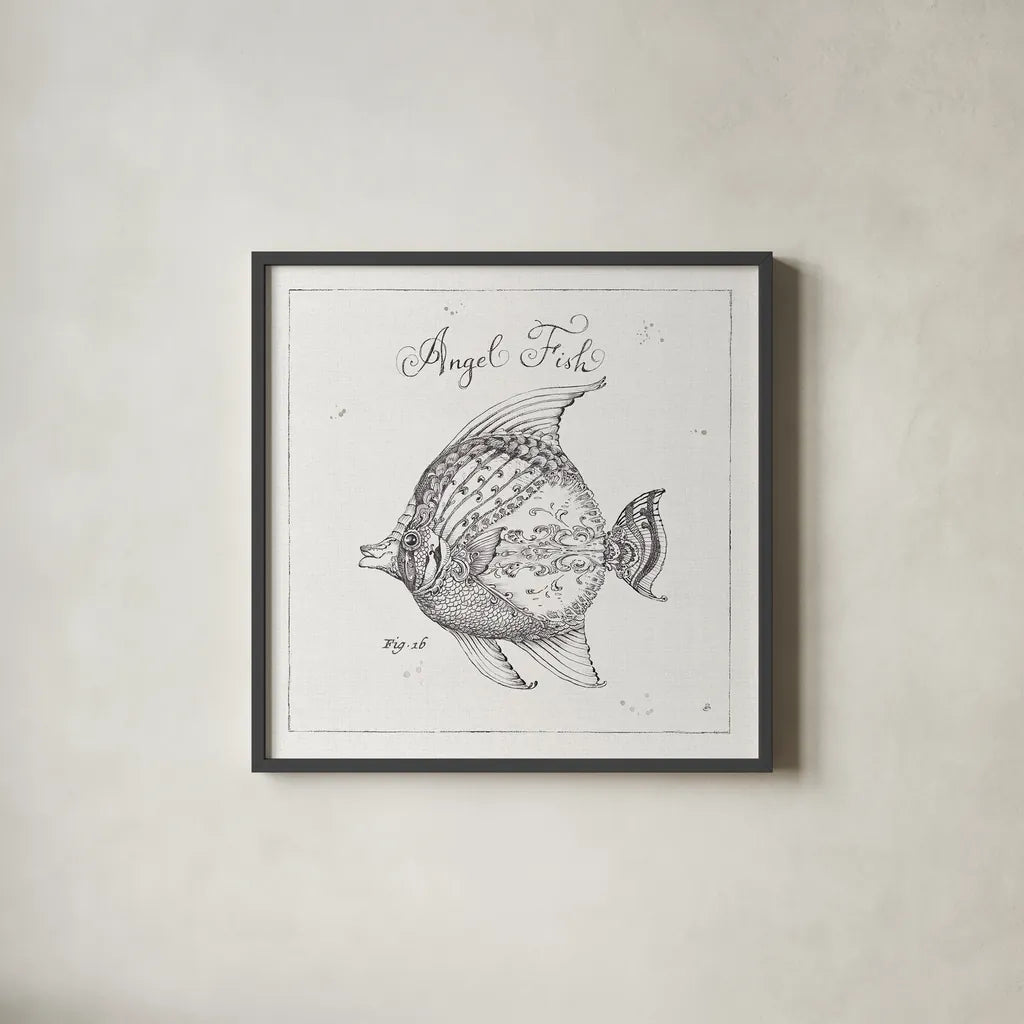 Underwater Life XVII by Daphne Brissonnet. Shown in a sleek black glass frame for a contemporary gallery look. Available as an archival giclee rolled canvas, fine art paper, or poster print. SKU 34977a.
