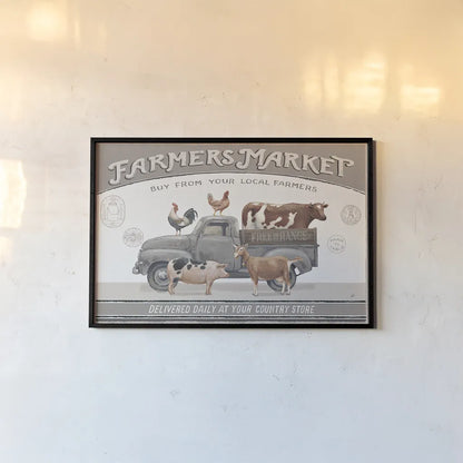 Vintage Farm I by Daphne Brissonnet. shown as a paper print in a black flame. Available as a archival giclee rolled canvas, fine art paper, or poster print. SKU 32225i.