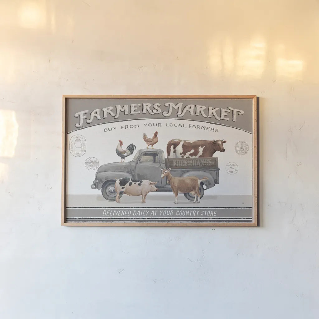 Vintage Farm I by Daphne Brissonnet. shown as a paper print in a natural frame. Available as a archival giclee rolled canvas, fine art paper, or poster print. SKU 32225i.