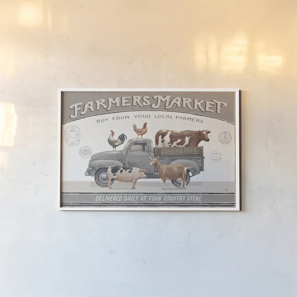 Vintage Farm I by Daphne Brissonnet. shown as a paper print in a white frame. Available as a archival giclee rolled canvas, fine art paper, or poster print. SKU 32225i.
