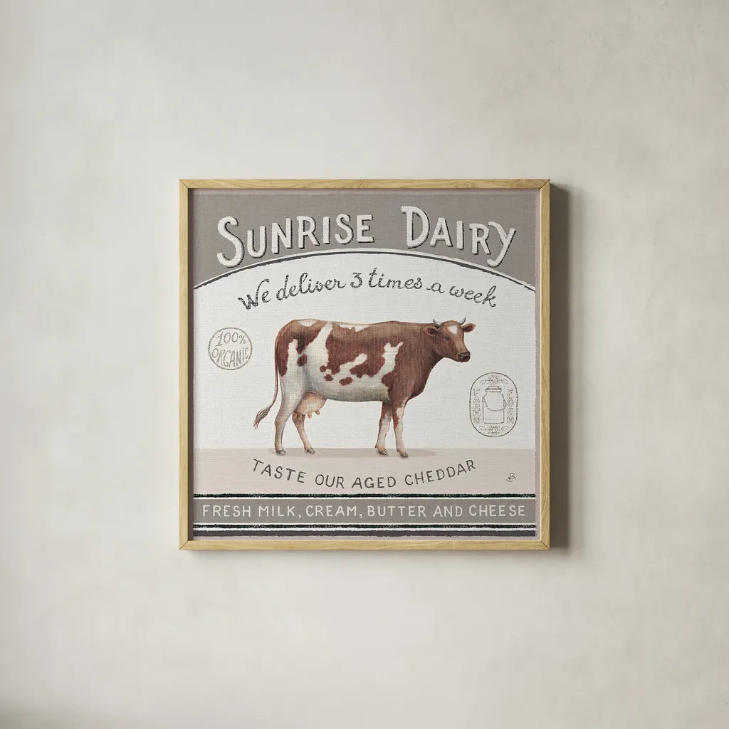 Vintage Farm II by Daphne Brissonnet. Shown in a natural wood glass frame for a timeless modern aesthetic. Available as an archival giclee rolled canvas, fine art paper, or poster print. SKU 32226a.