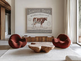 Vintage Farm II by Daphne Brissonnet. Shown as extra-large giant wall art in a modern living room. Available as an archival giclee rolled canvas, fine art paper, or poster print. SKU 32226a.