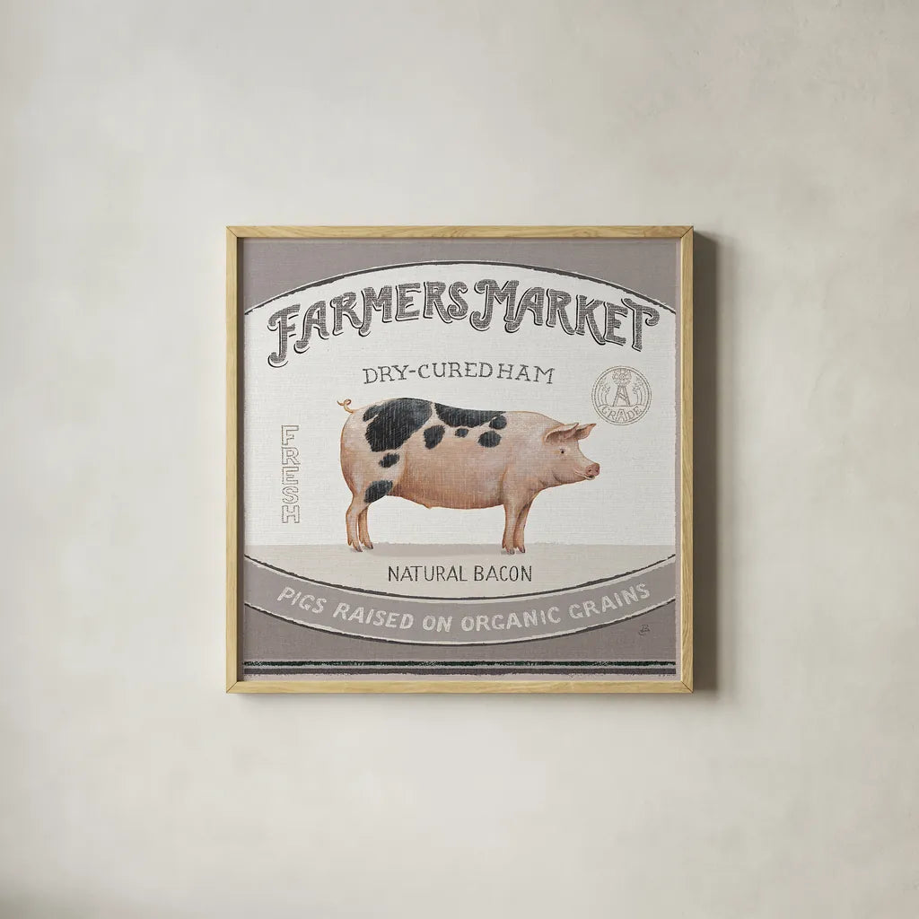 Vintage Farm III by Daphne Brissonnet. Shown in a natural wood glass frame for a timeless modern aesthetic. Available as an archival giclee rolled canvas, fine art paper, or poster print. SKU 32227a.