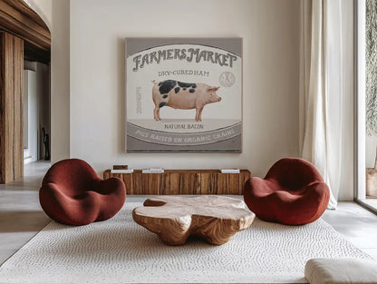 Vintage Farm III by Daphne Brissonnet. Shown as extra-large giant wall art in a modern living room. Available as an archival giclee rolled canvas, fine art paper, or poster print. SKU 32227a.