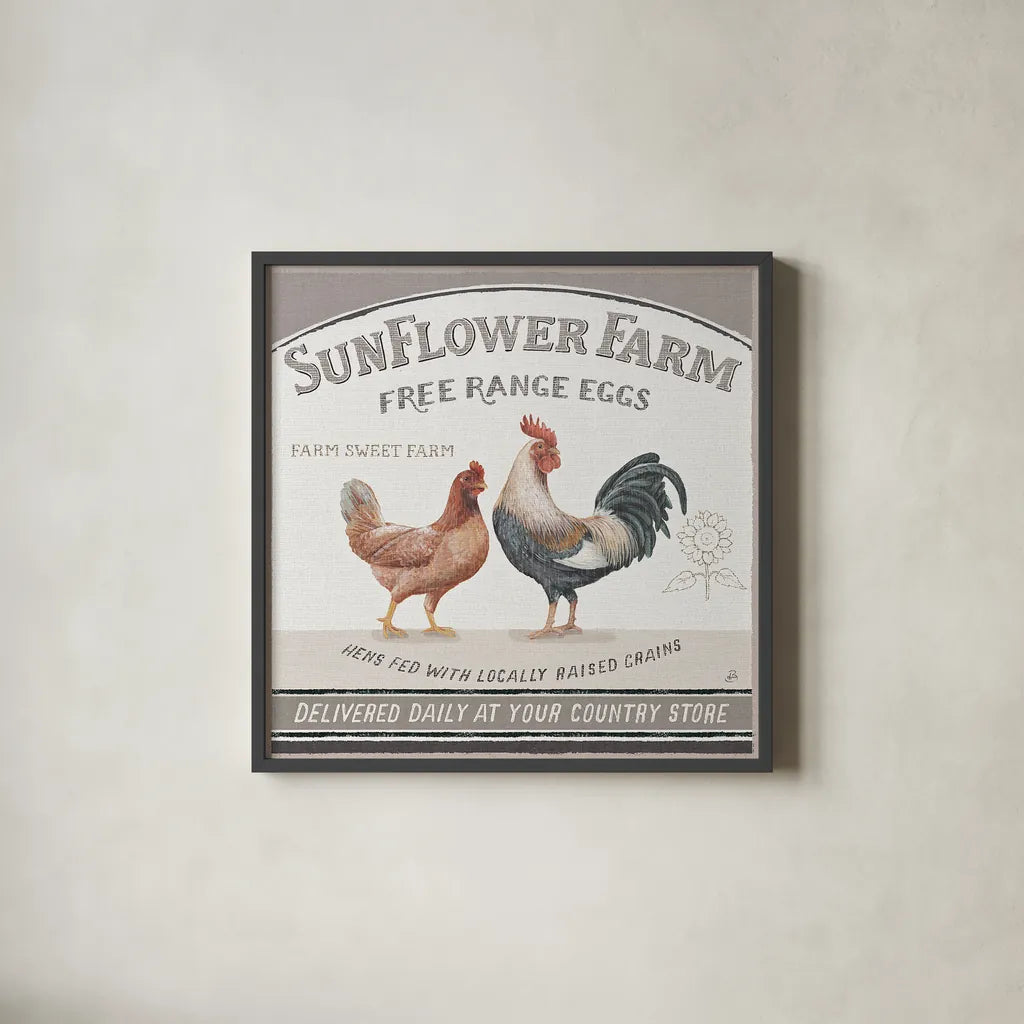 Vintage Farm V by Daphne Brissonnet. Shown in a sleek black glass frame for a contemporary gallery look. Available as an archival giclee rolled canvas, fine art paper, or poster print. SKU 32229a.