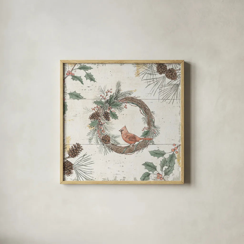 Wild and Beautiful XII Holiday by Daphne Brissonnet. Shown in a natural wood glass frame for a timeless modern aesthetic. Available as an archival giclee rolled canvas, fine art paper, or poster print. SKU 72268a.