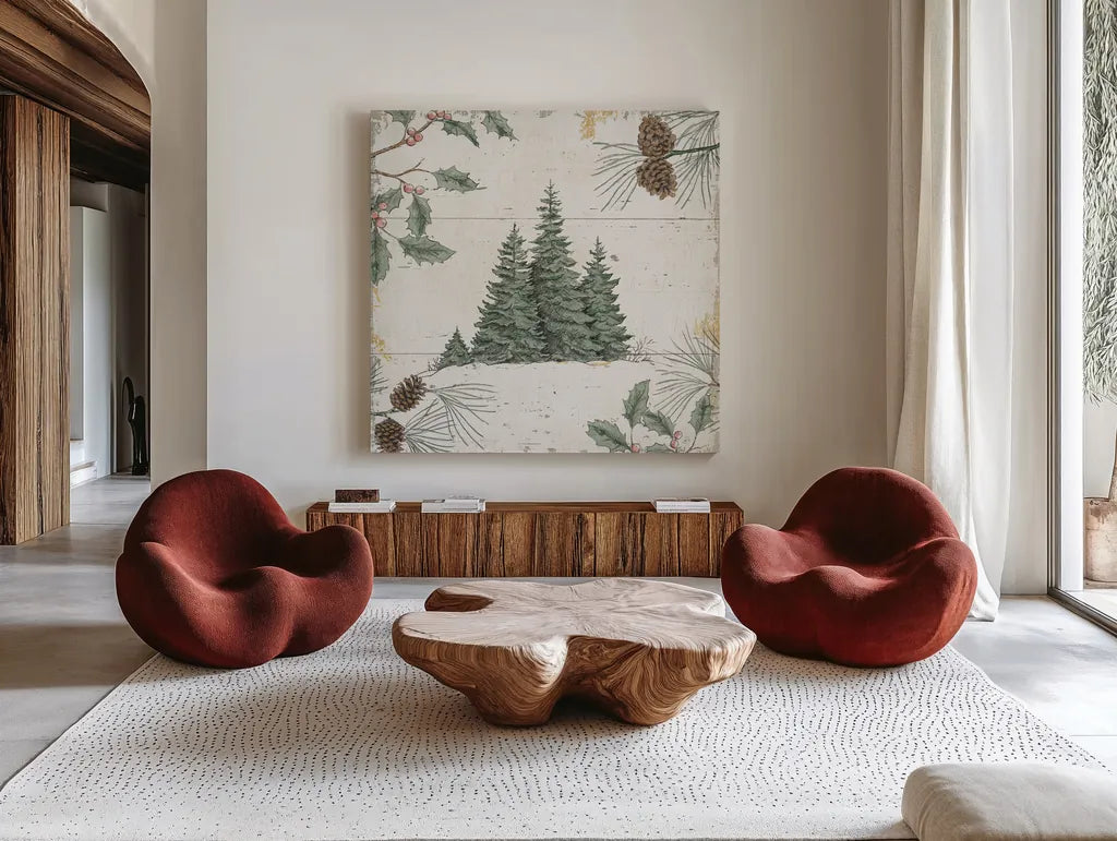 Wild and Beautiful XIII Red by Daphne Brissonnet. Shown as extra-large giant wall art in a modern living room. Available as an archival giclee rolled canvas, fine art paper, or poster print. SKU 72269a.