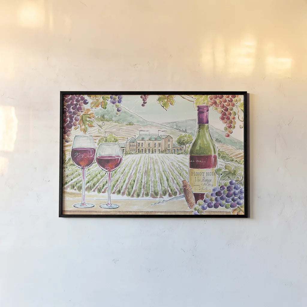 Wine Country I by Daphne Brissonnet. shown as a paper print in a black flame. Available as a archival giclee rolled canvas, fine art paper, or poster print. SKU 42146i.