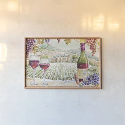 Wine Country I by Daphne Brissonnet. shown as a paper print in a natural frame. Available as a archival giclee rolled canvas, fine art paper, or poster print. SKU 42146i.