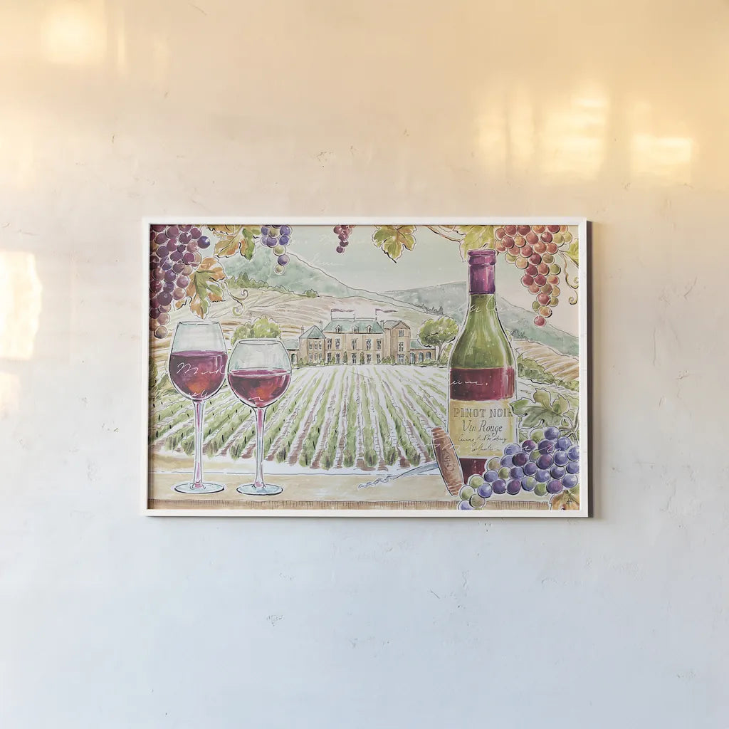 Wine Country I by Daphne Brissonnet. shown as a paper print in a white frame. Available as a archival giclee rolled canvas, fine art paper, or poster print. SKU 42146i.