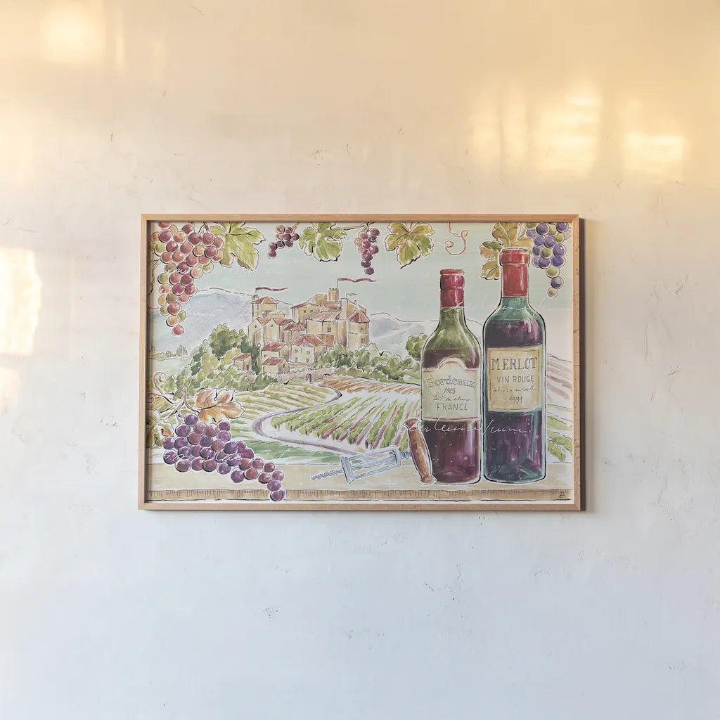 Wine Country II by Daphne Brissonnet. shown as a paper print in a natural frame. Available as a archival giclee rolled canvas, fine art paper, or poster print. SKU 42147i.