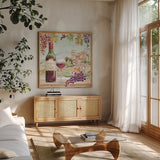 Wine Country III by Daphne Brissonnet. Shown in a natural wood frame in a cozy modern living room. Available as an archival giclee rolled canvas, fine art paper, or poster print. SKU 42148a.