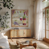 Wine Country IV by Daphne Brissonnet. Shown in a natural wood frame in a cozy modern living room. Available as an archival giclee rolled canvas, fine art paper, or poster print. SKU 42149a.