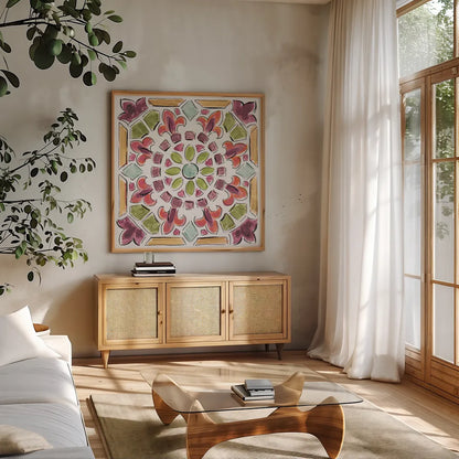 Wine Country VIII by Daphne Brissonnet. Shown in a natural wood frame in a cozy modern living room. Available as an archival giclee rolled canvas, fine art paper, or poster print. SKU 42153a.