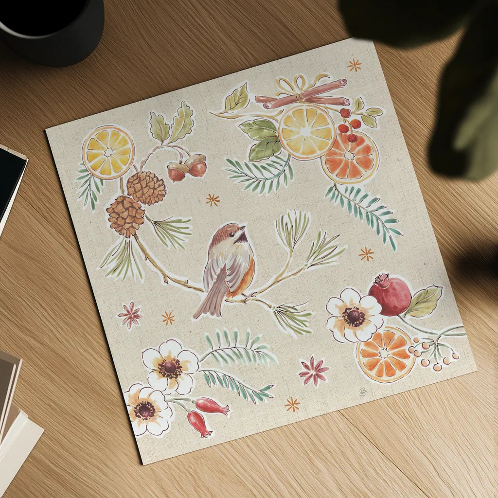 Winter Spice III by Daphne Brissonnet. Shown as a detailed flat fine art print, highlighting archival giclee quality. Available as an archival giclee rolled canvas, fine art paper, or poster print. SKU 68265a.