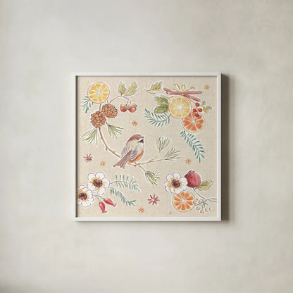 Winter Spice III by Daphne Brissonnet. Shown in a crisp white glass frame for a clean and minimalist style. Available as an archival giclee rolled canvas, fine art paper, or poster print. SKU 68265a.