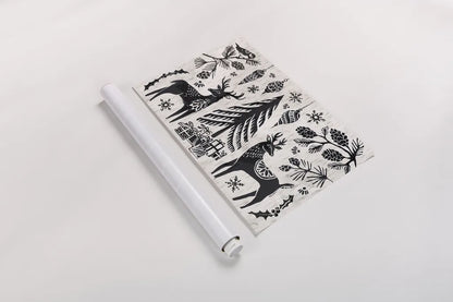 Woodcut Christmas I by Daphne Brissonnet. shown as a rolled paper print. Available as archival giclee rolled canvas, fine art paper, or poster print. SKU 69680i.