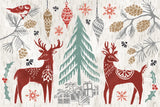 Woodcut Christmas I Color by Daphne Brissonnet. SKU 69692i. Archival Giclee Fine art print for wall decor.