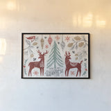 Woodcut Christmas I Color by Daphne Brissonnet. shown as a paper print in a black flame. Available as a archival giclee rolled canvas, fine art paper, or poster print. SKU 69692i.