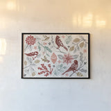 Woodcut Christmas II Color by Daphne Brissonnet. shown as a paper print in a black flame. Available as a archival giclee rolled canvas, fine art paper, or poster print. SKU 69693i.
