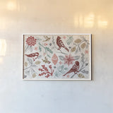 Woodcut Christmas II Color by Daphne Brissonnet. shown as a paper print in a white frame. Available as a archival giclee rolled canvas, fine art paper, or poster print. SKU 69693i.