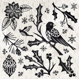 Woodcut Christmas IV by Daphne Brissonnet. SKU 69683a. Archival Giclee Fine art print for wall decor.