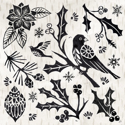 Woodcut Christmas IV by Daphne Brissonnet. SKU 69683a. Archival Giclee Fine art print for wall decor.