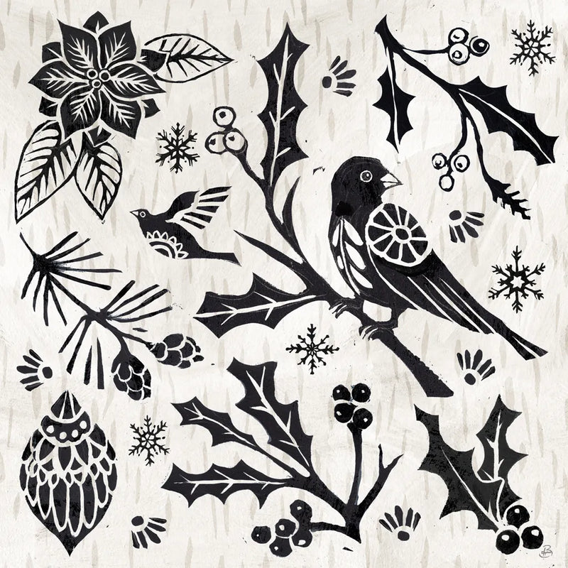 Woodcut Christmas IV by Daphne Brissonnet. SKU 69683a. Archival Giclee Fine art print for wall decor.